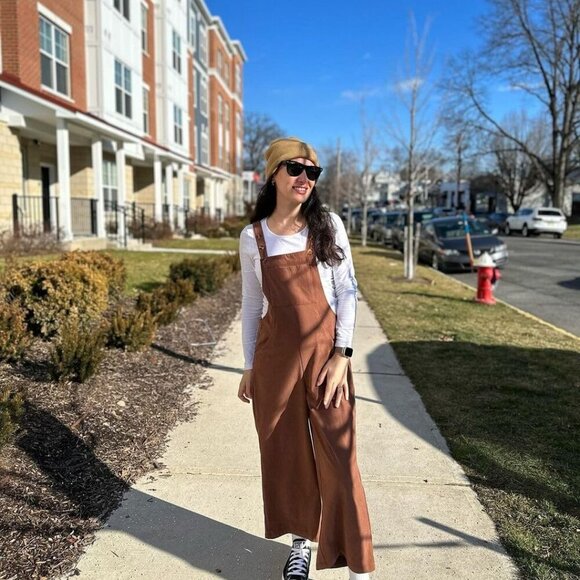 Women Corduroy Overalls Winter Fall Casual Loose Sleeveless Adjustable Strap Wid - Picture 6 of 9